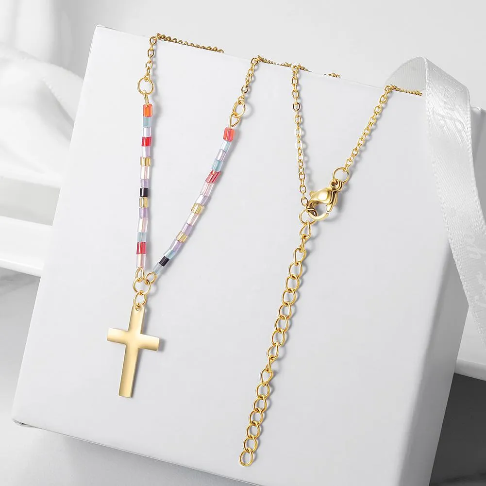 Colorful Beaded Cross Necklace