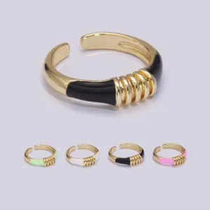 Colorful Pastel Enamel Ring • Gold Filled Multicolor Open Band • Green Pink Black White Minimalist Stackable Ring U-115~U-118