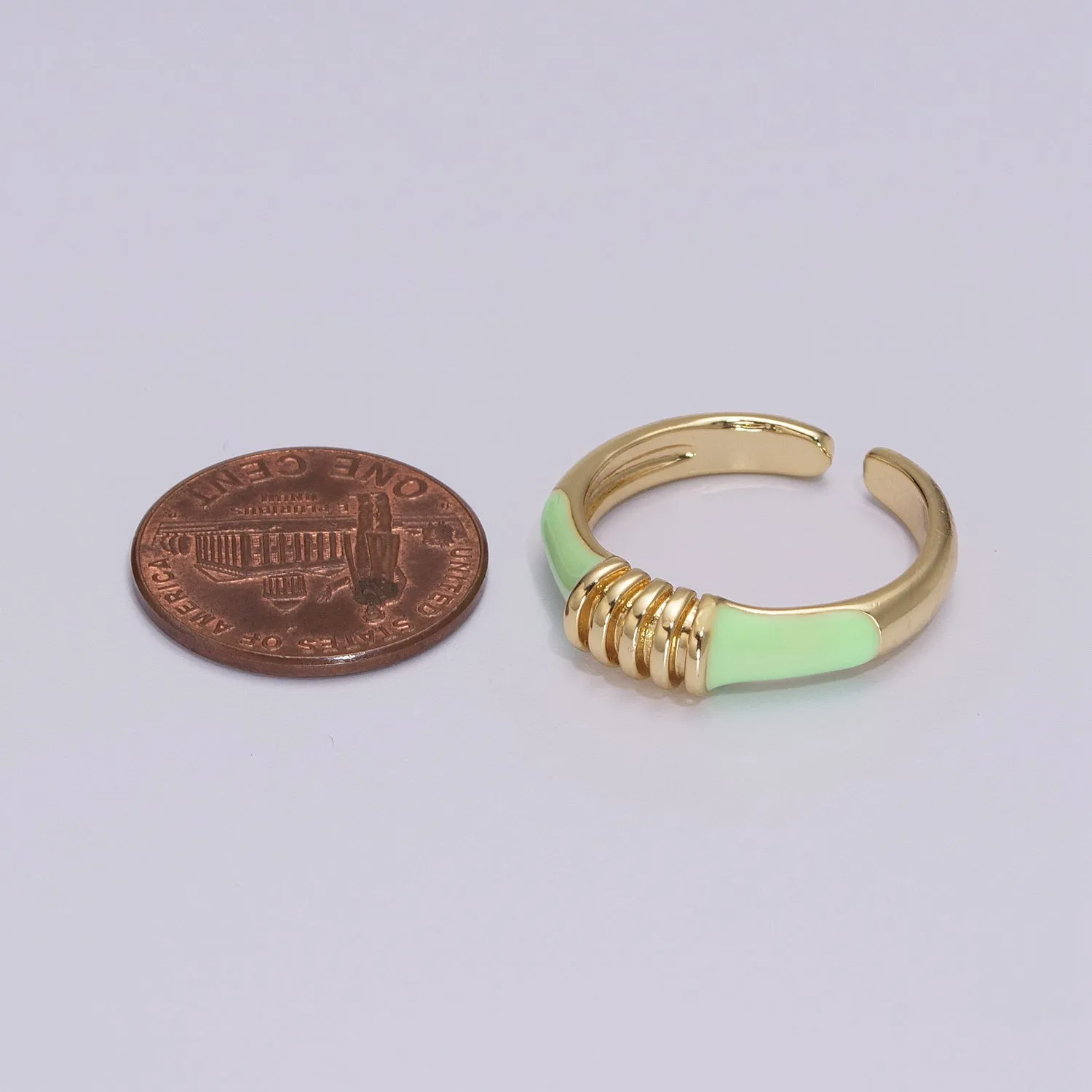 Colorful Pastel Enamel Ring • Gold Filled Multicolor Open Band • Green Pink Black White Minimalist Stackable Ring U-115~U-118