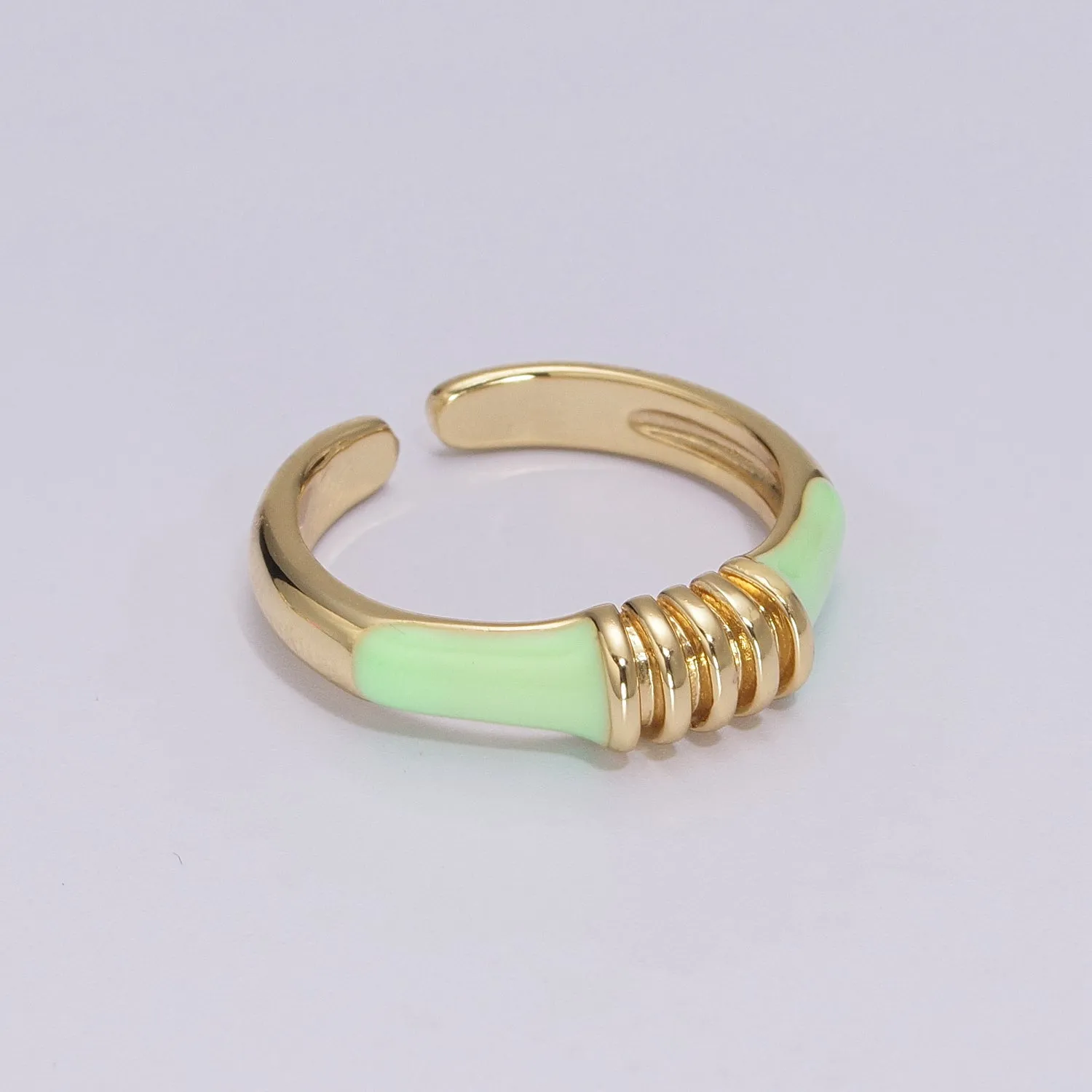 Colorful Pastel Enamel Ring • Gold Filled Multicolor Open Band • Green Pink Black White Minimalist Stackable Ring U-115~U-118