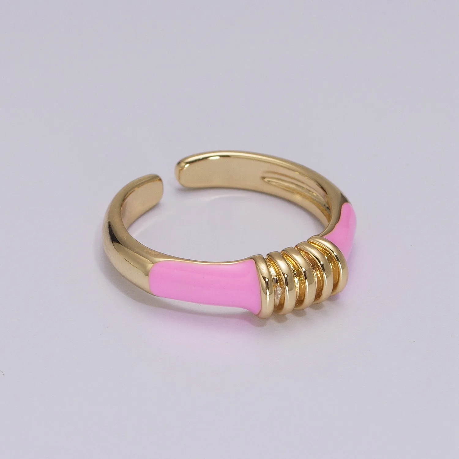 Colorful Pastel Enamel Ring • Gold Filled Multicolor Open Band • Green Pink Black White Minimalist Stackable Ring U-115~U-118