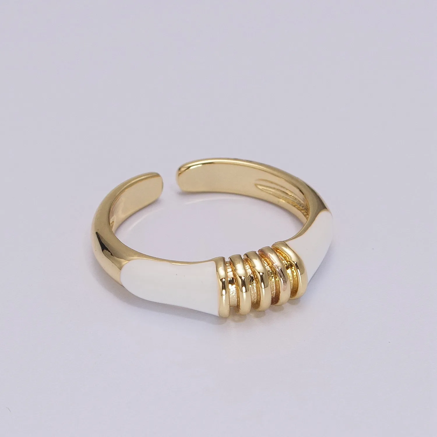 Colorful Pastel Enamel Ring • Gold Filled Multicolor Open Band • Green Pink Black White Minimalist Stackable Ring U-115~U-118