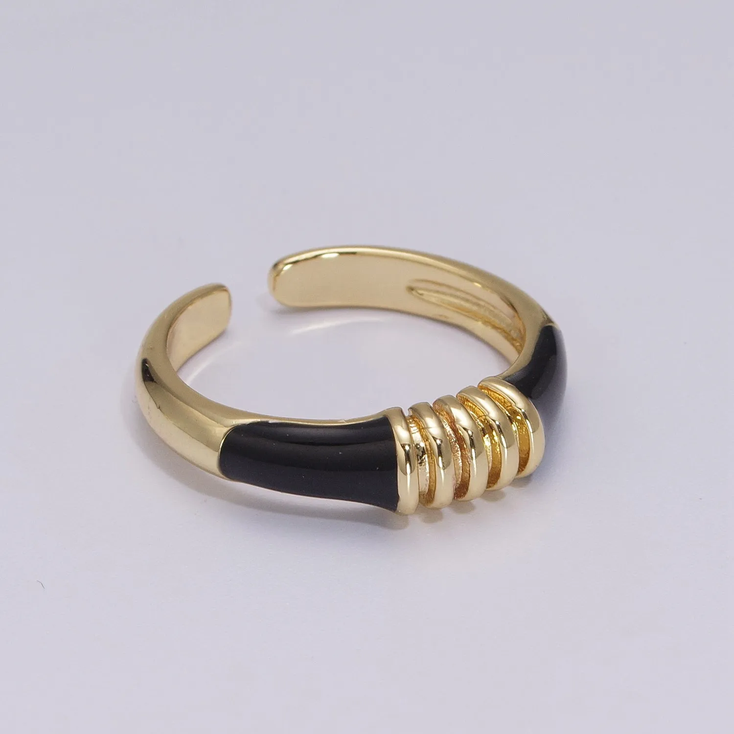 Colorful Pastel Enamel Ring • Gold Filled Multicolor Open Band • Green Pink Black White Minimalist Stackable Ring U-115~U-118