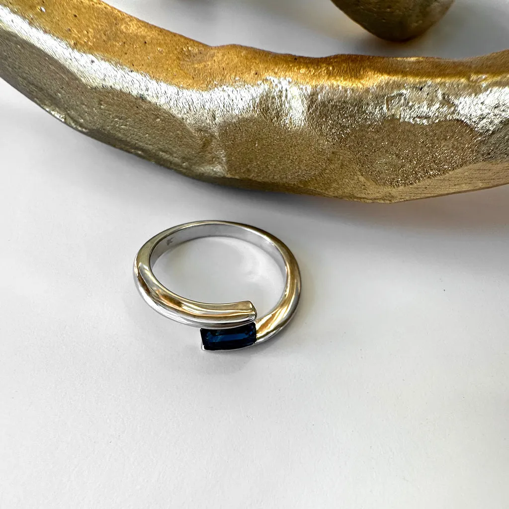 Contemporary Twisted Shoulder White Gold Octagonal Sapphire Ring