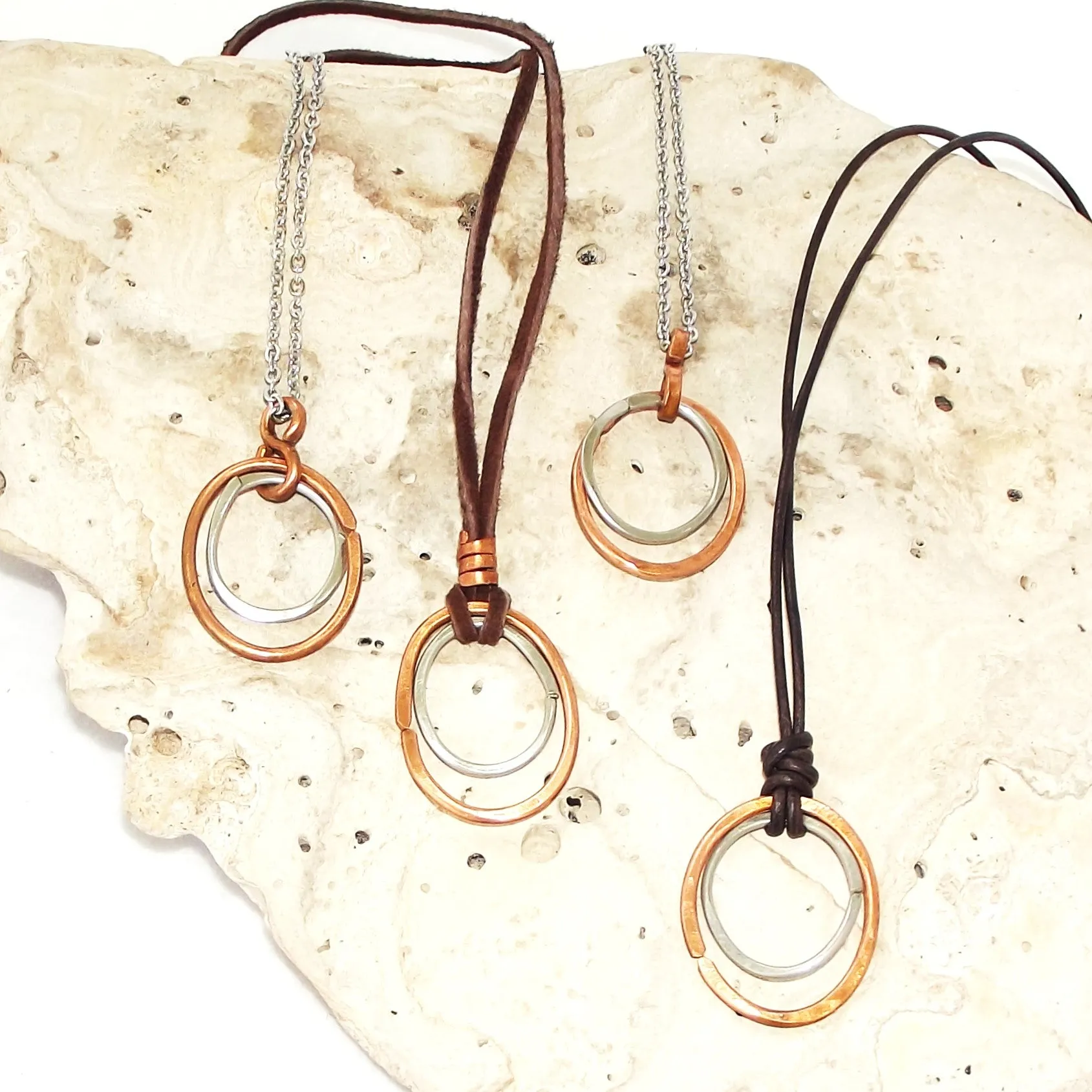 Copper 'n Stainless Steel Hammered Ovals Necklace