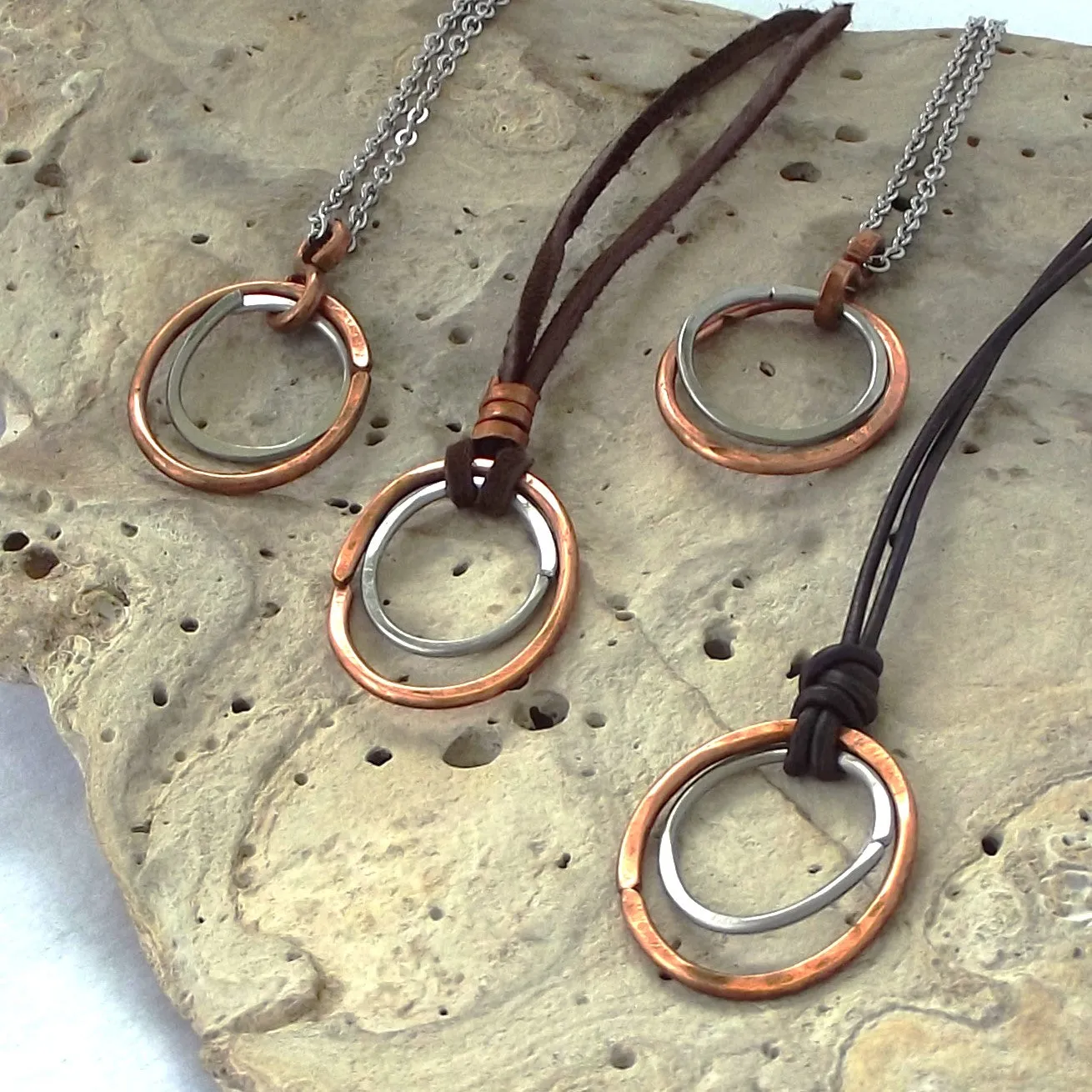 Copper 'n Stainless Steel Hammered Ovals Necklace