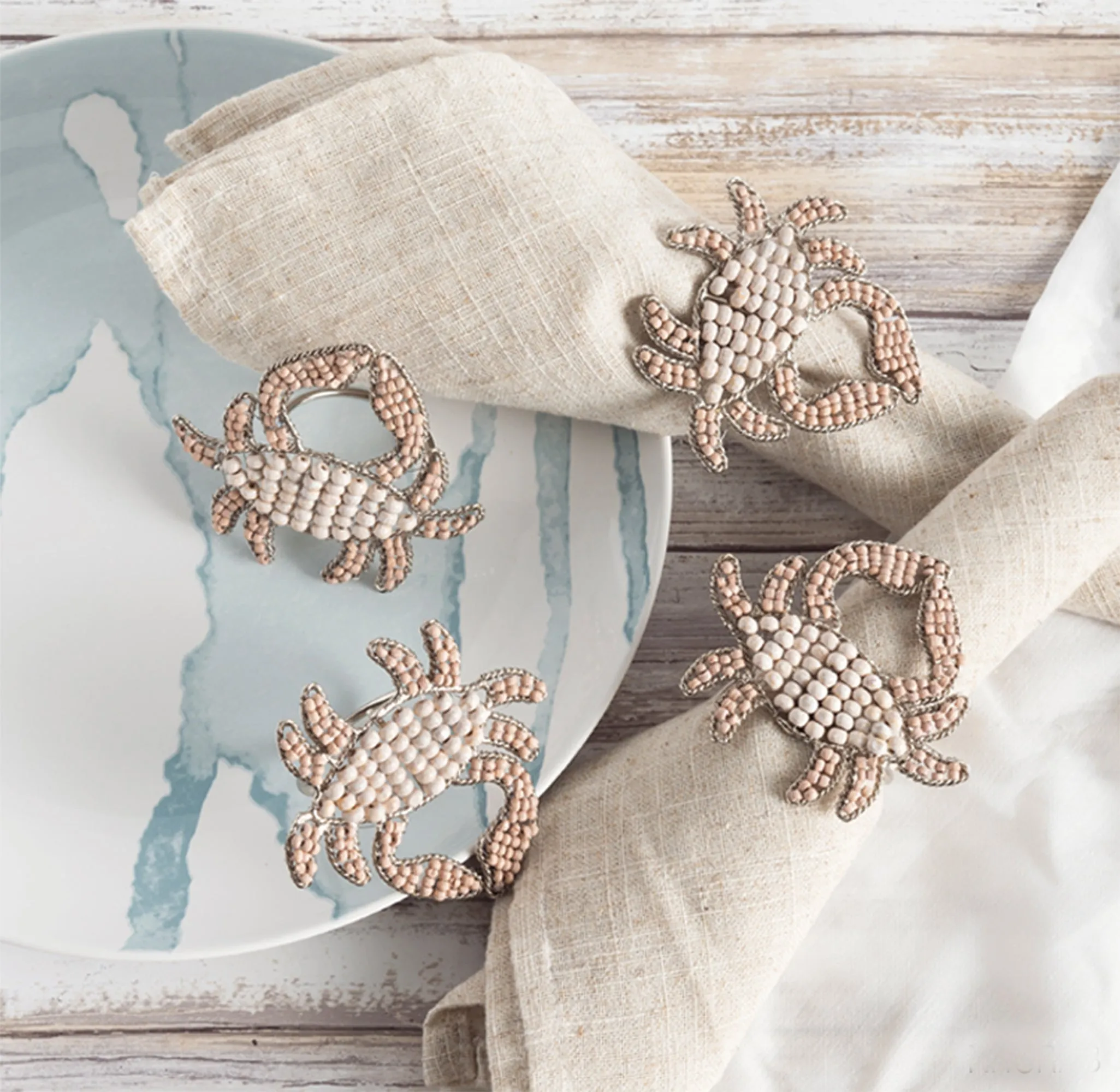CRAB BEADED NAPKIN RING SET