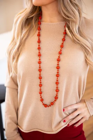 Cranberry Beaded Long Necklace