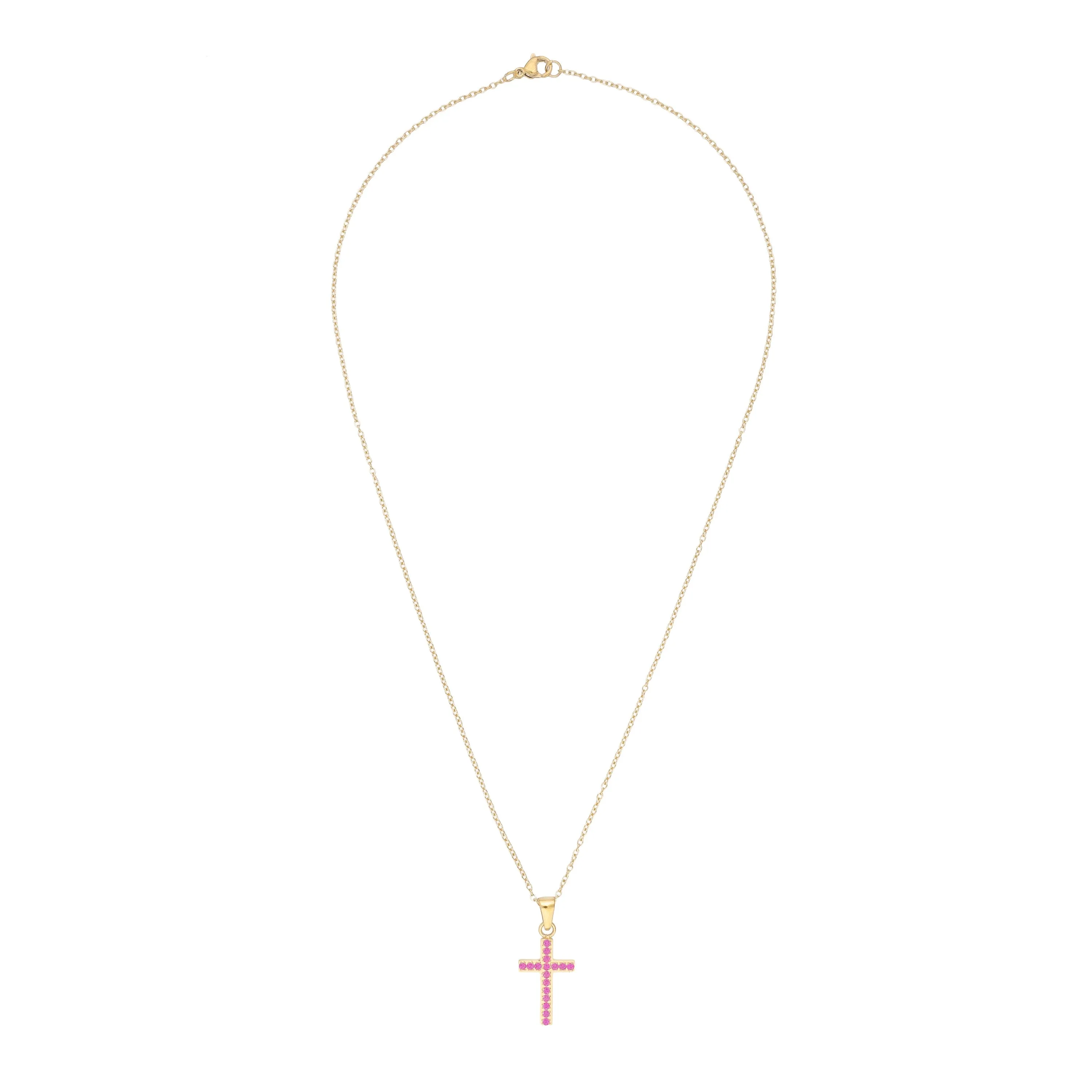 CROSS NECKLACE W/CRYSTALS PINK