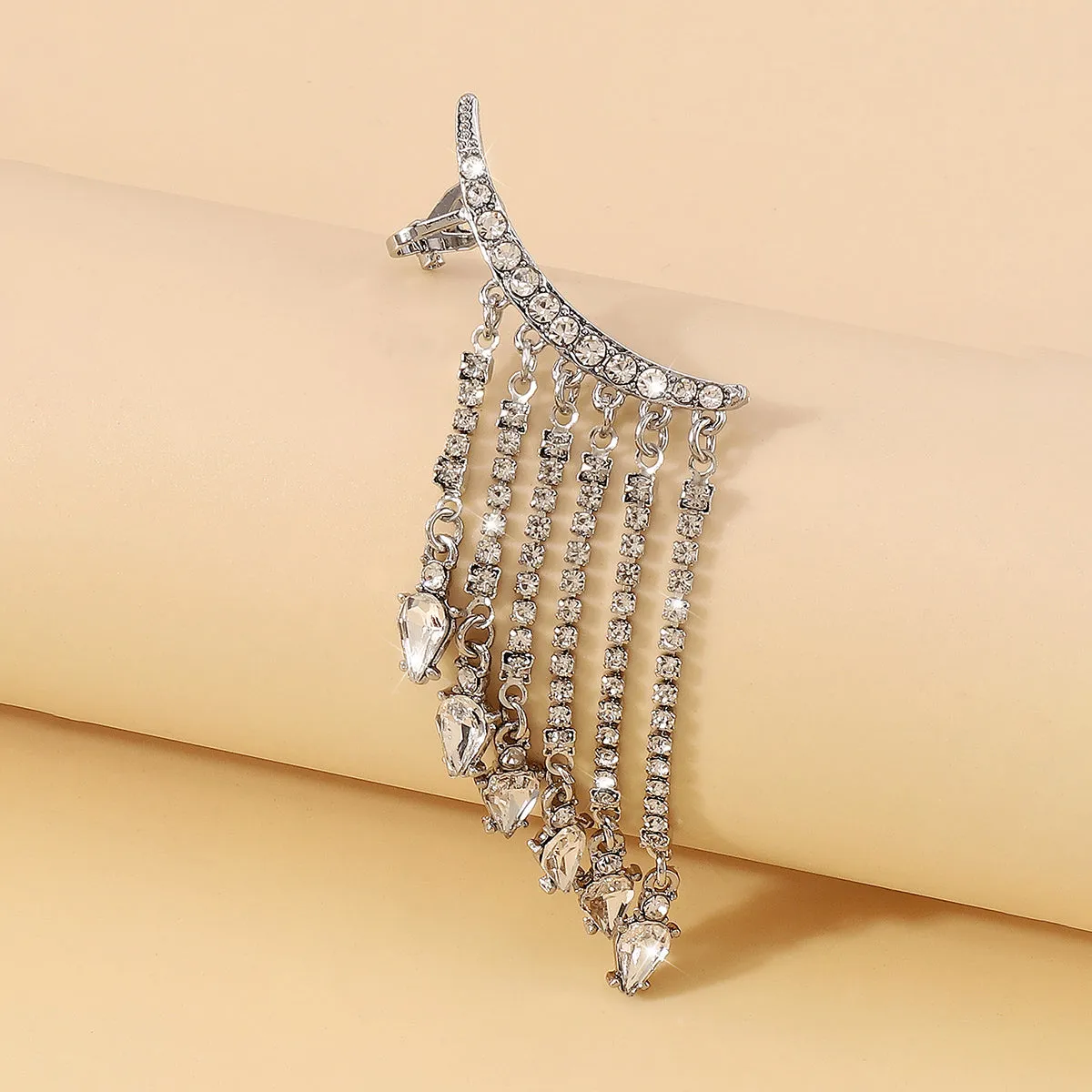 Crystal & Cubic Zirconia Silver-Plated Tassel Ear Climber