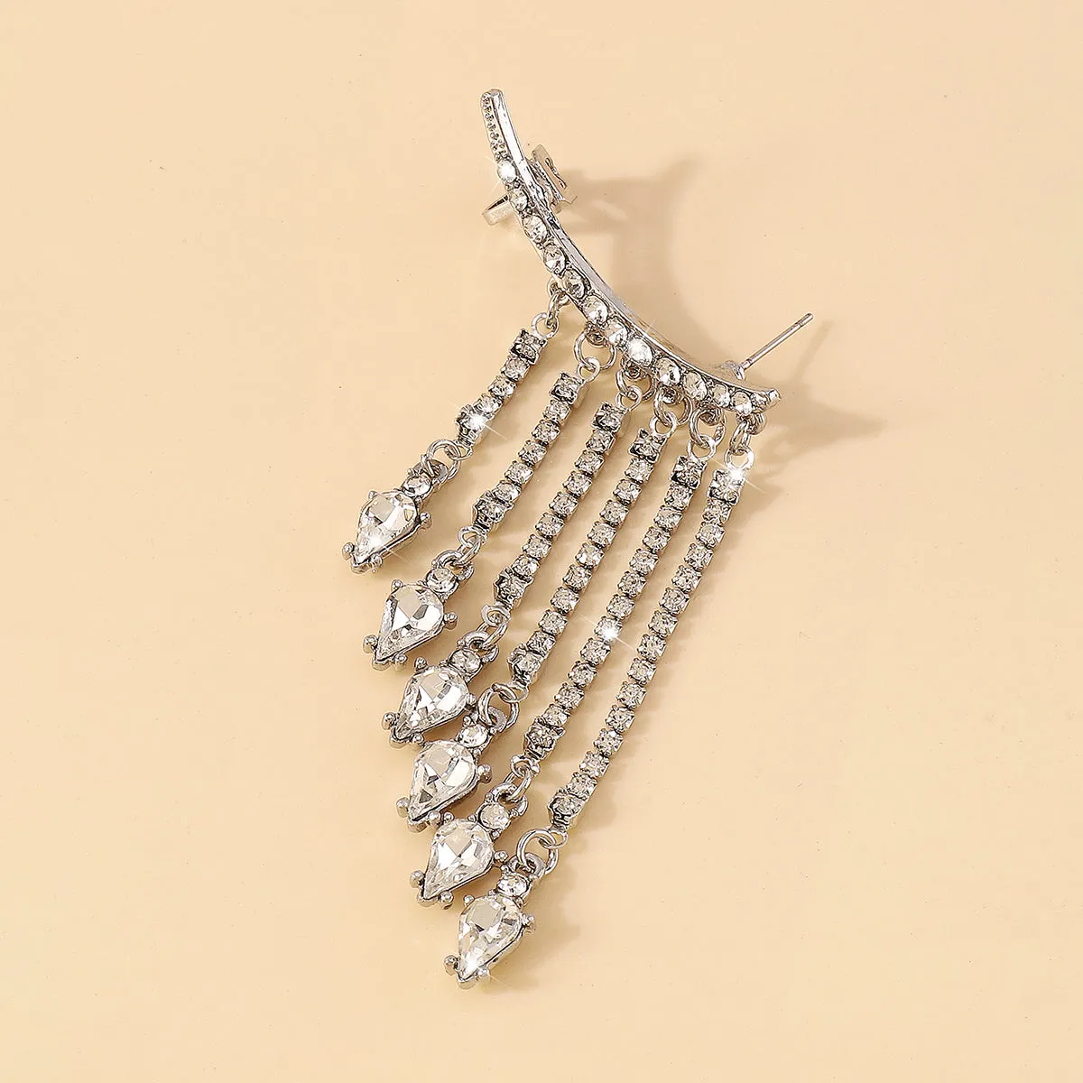 Crystal & Cubic Zirconia Silver-Plated Tassel Ear Climber