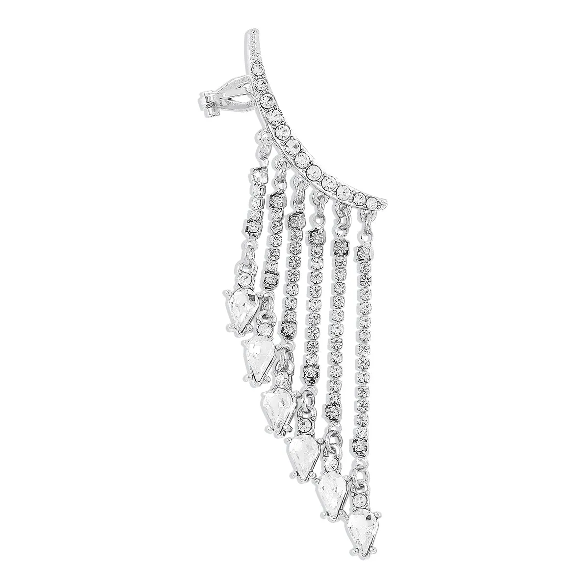 Crystal & Cubic Zirconia Silver-Plated Tassel Ear Climber