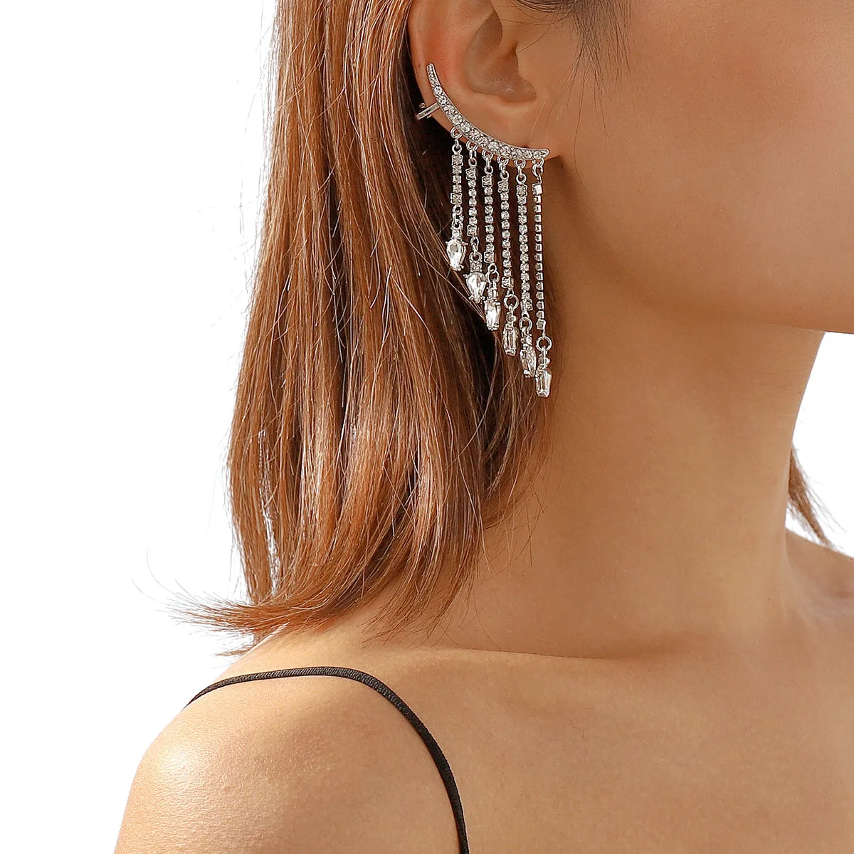 Crystal & Cubic Zirconia Silver-Plated Tassel Ear Climber