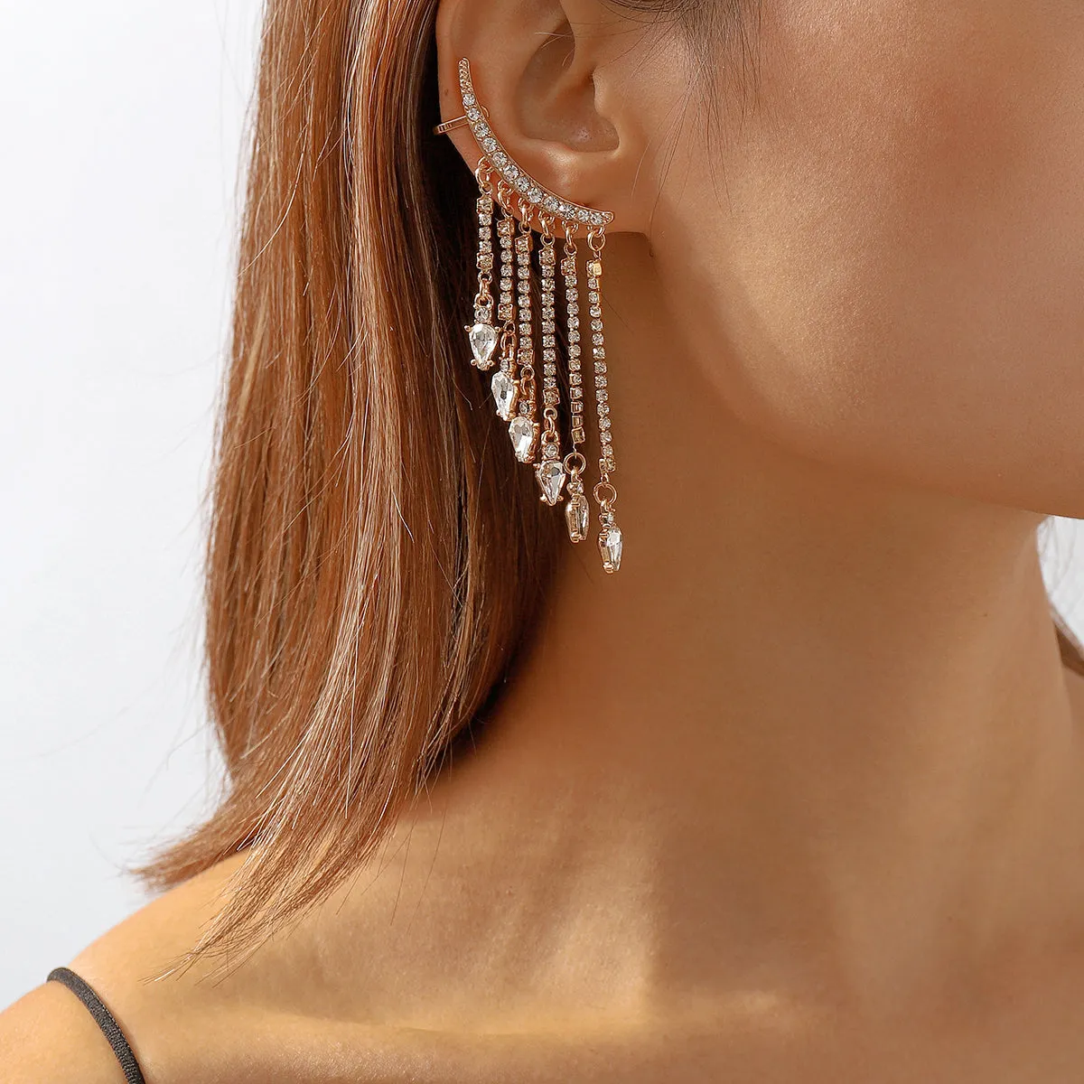 Crystal & Cubic Zirconia Tassel Ear Climber