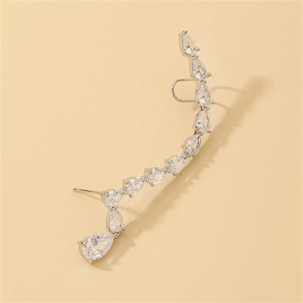 Crystal & Silver-Plated Pear-Cut Ear Climber