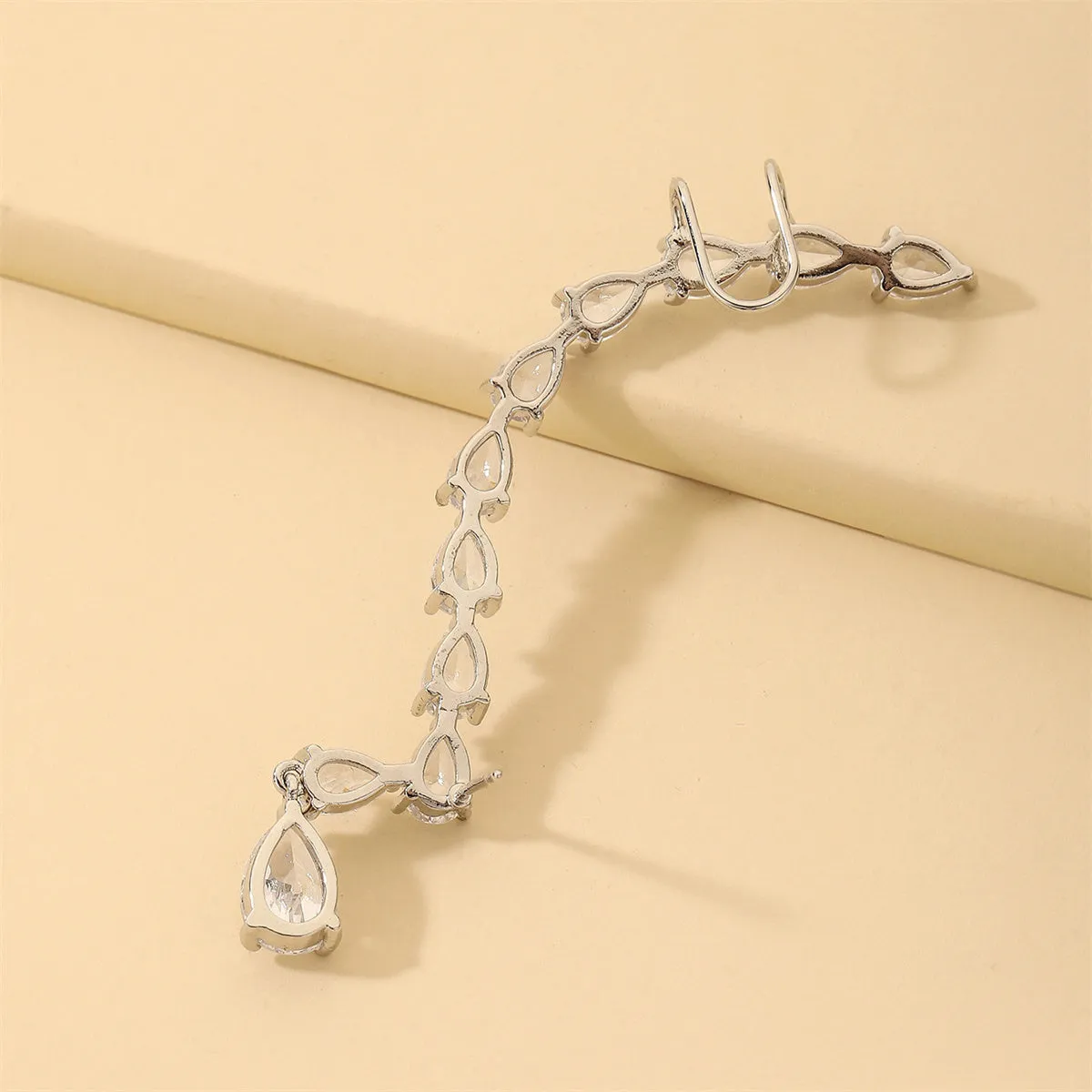 Crystal & Silver-Plated Pear-Cut Ear Climber