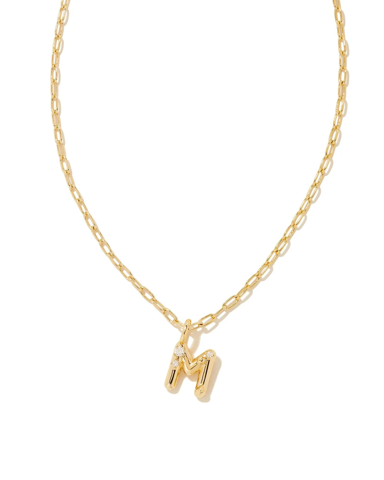 CRYSTAL LETTER M SHORT PENDANT NECKLACE GOLD WHITE CZ