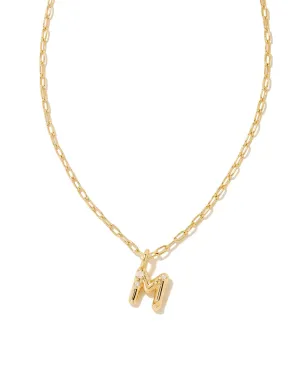CRYSTAL LETTER M SHORT PENDANT NECKLACE GOLD WHITE CZ