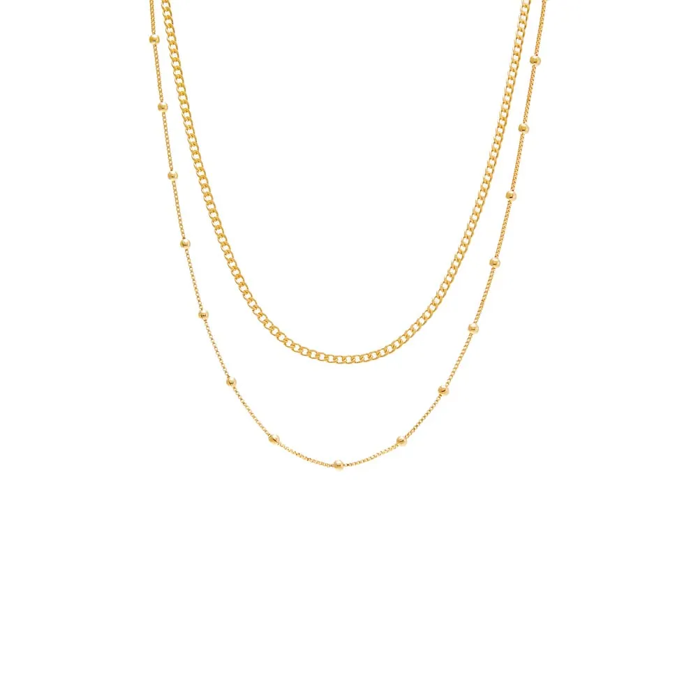 Cuban X Beaded Ball Double Chain Necklace