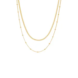 Cuban X Beaded Ball Double Chain Necklace