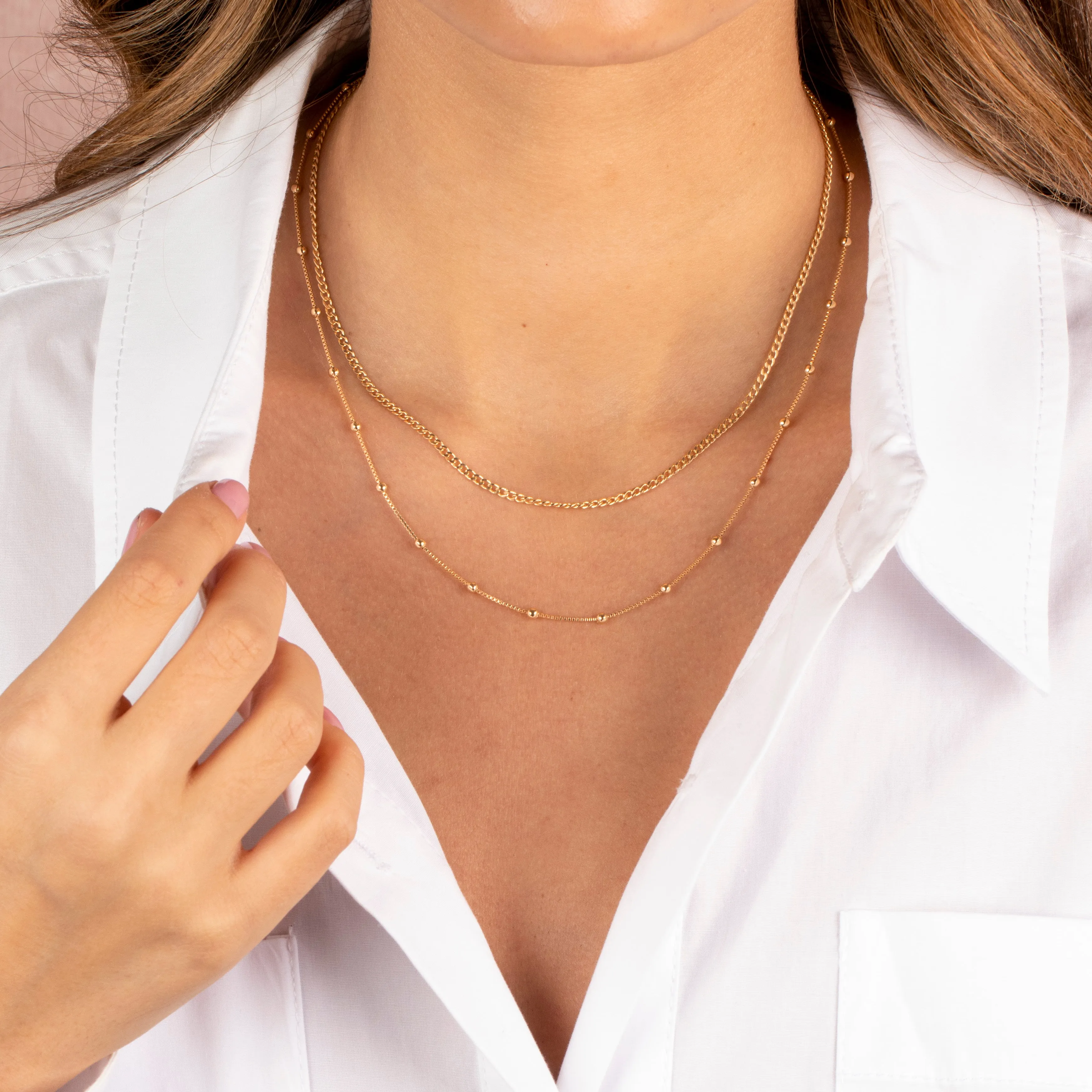 Cuban X Beaded Ball Double Chain Necklace