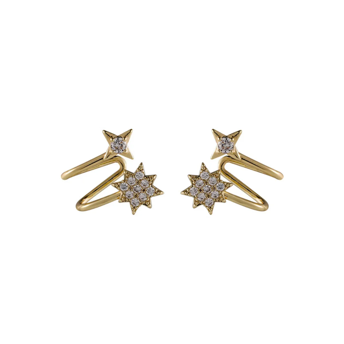 Cubic Zirconia & 18K Gold-Plated Pavé Star Spiral Ear Climbers