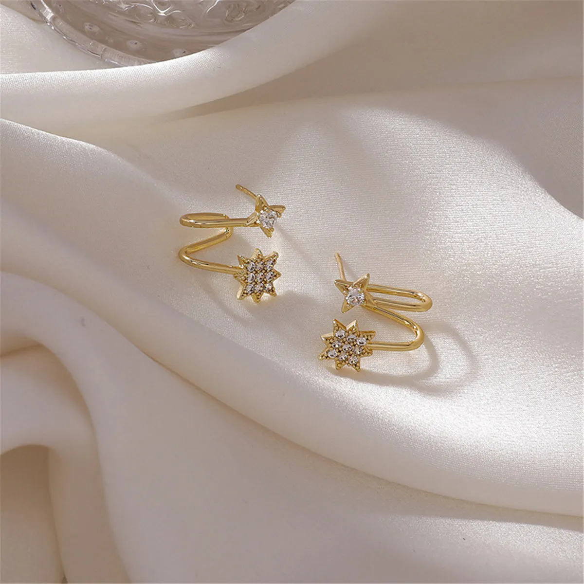 Cubic Zirconia & 18K Gold-Plated Pavé Star Spiral Ear Climbers