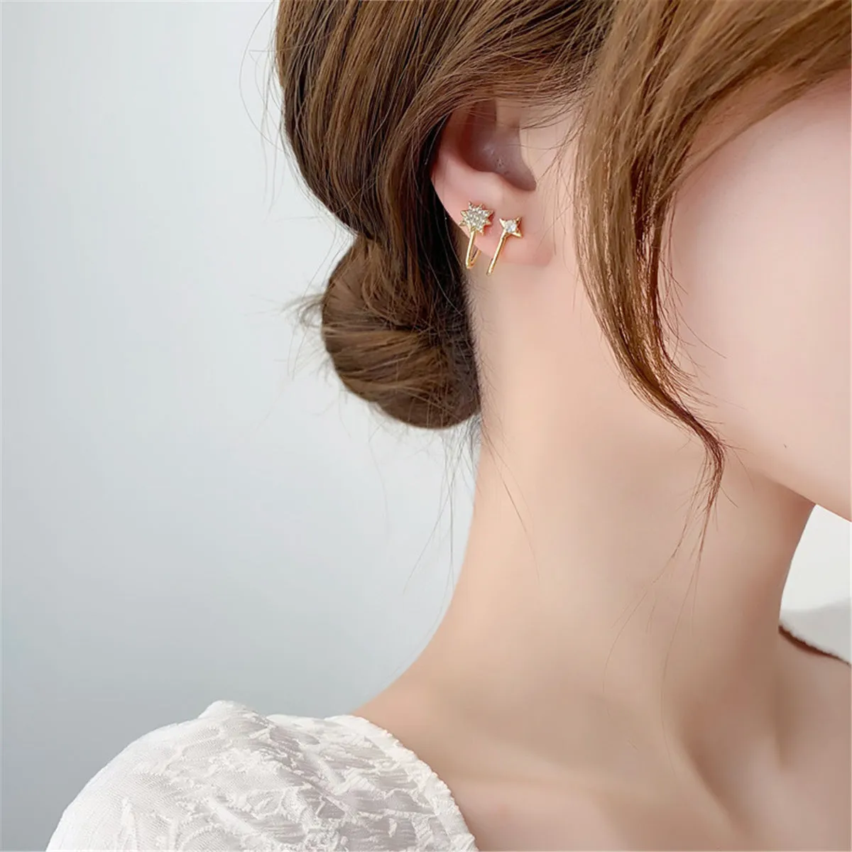 Cubic Zirconia & 18K Gold-Plated Pavé Star Spiral Ear Climbers