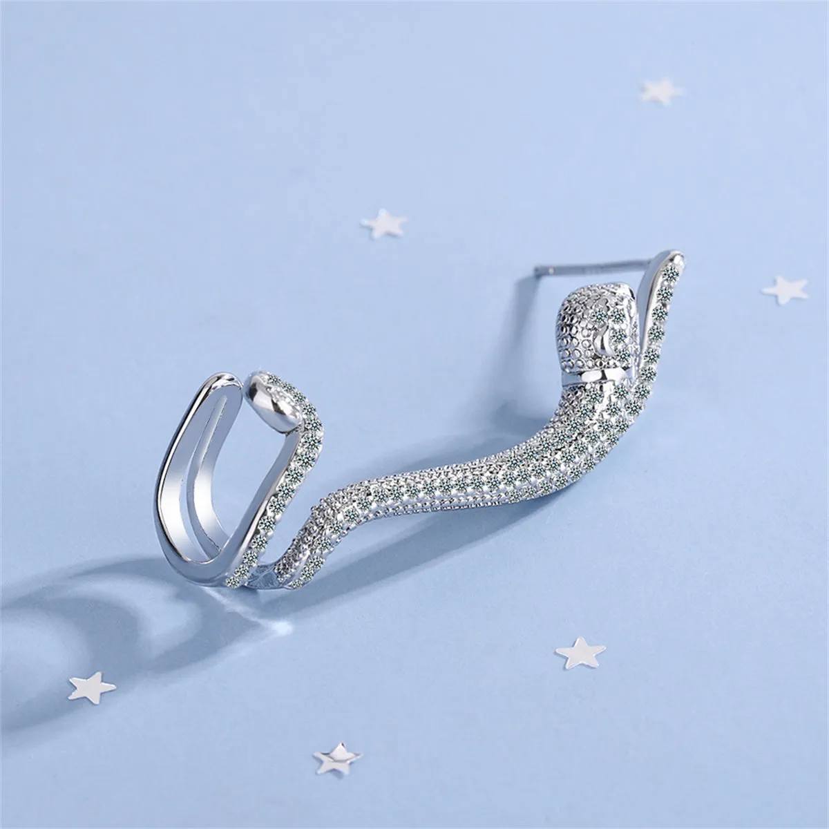 Cubic Zirconia & Silver-Plated Leopard Ear Climber