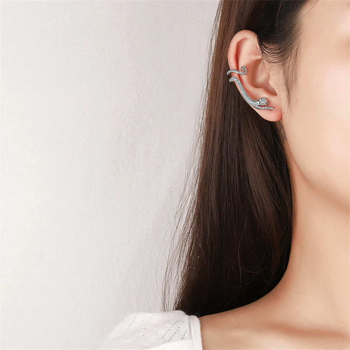 Cubic Zirconia & Silver-Plated Leopard Ear Climber