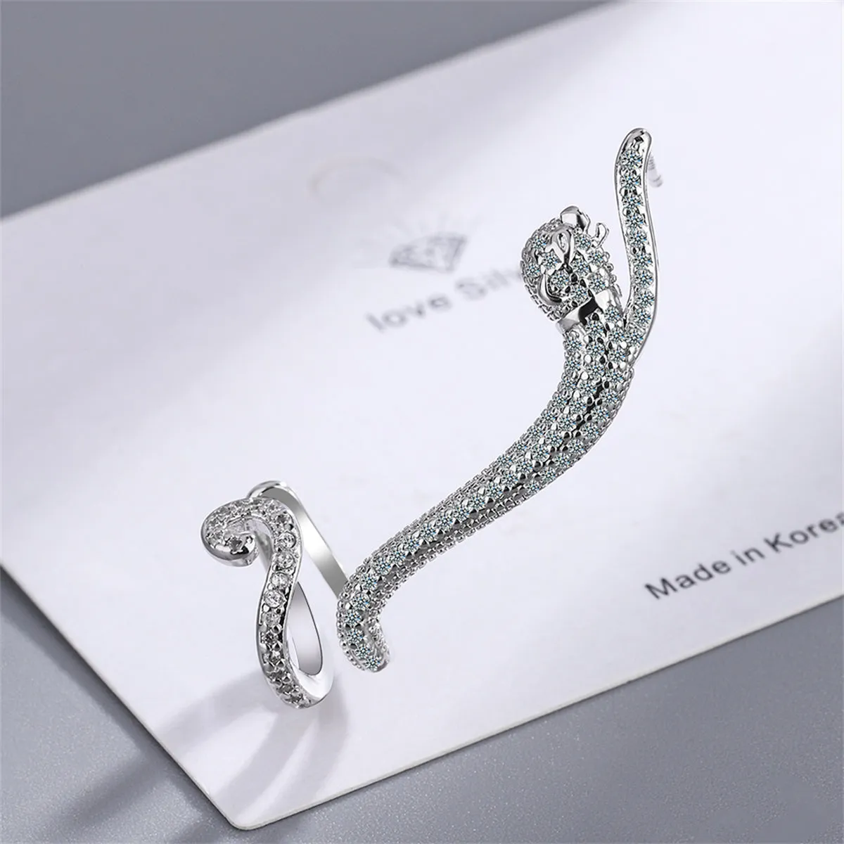 Cubic Zirconia & Silver-Plated Leopard Ear Climber
