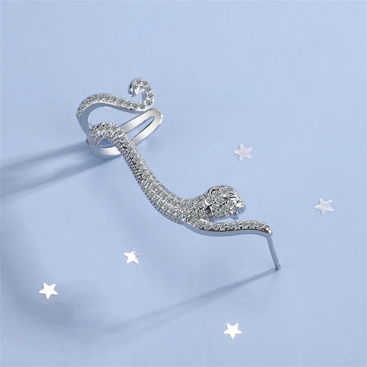 Cubic Zirconia & Silver-Plated Leopard Ear Climber