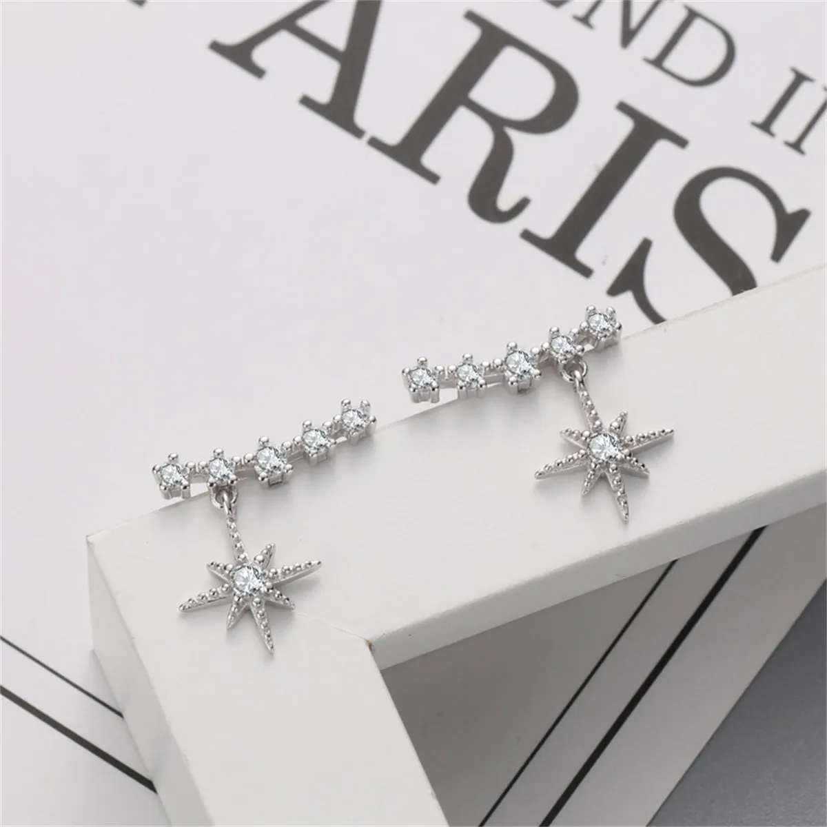 Cubic Zirconia & Silver-Plated Star Ear Climber