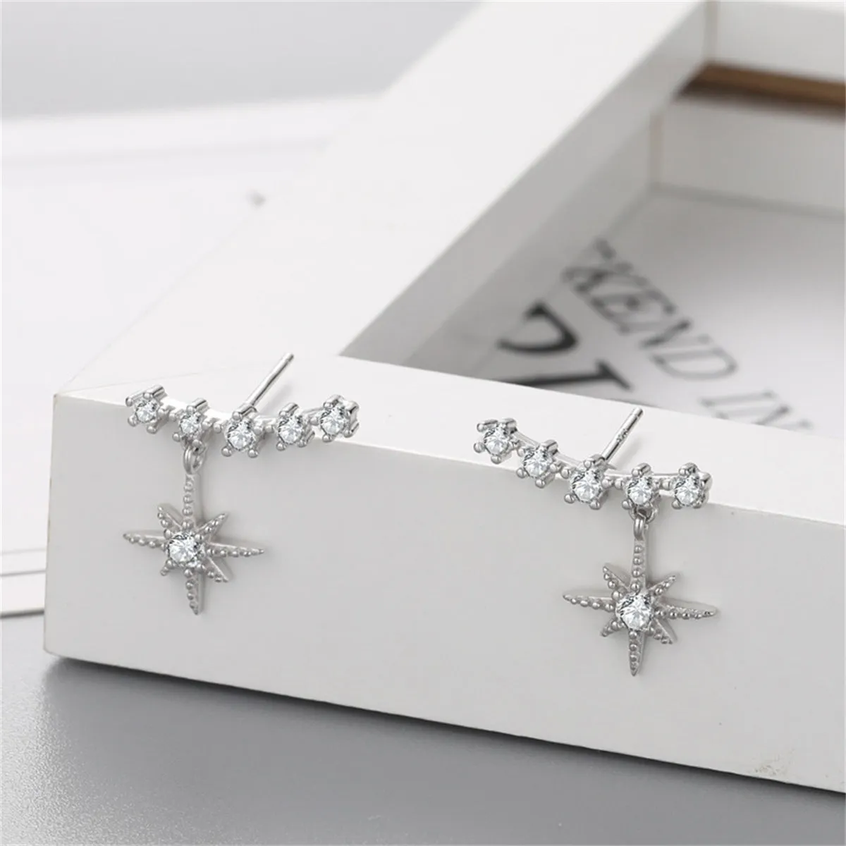 Cubic Zirconia & Silver-Plated Star Ear Climber
