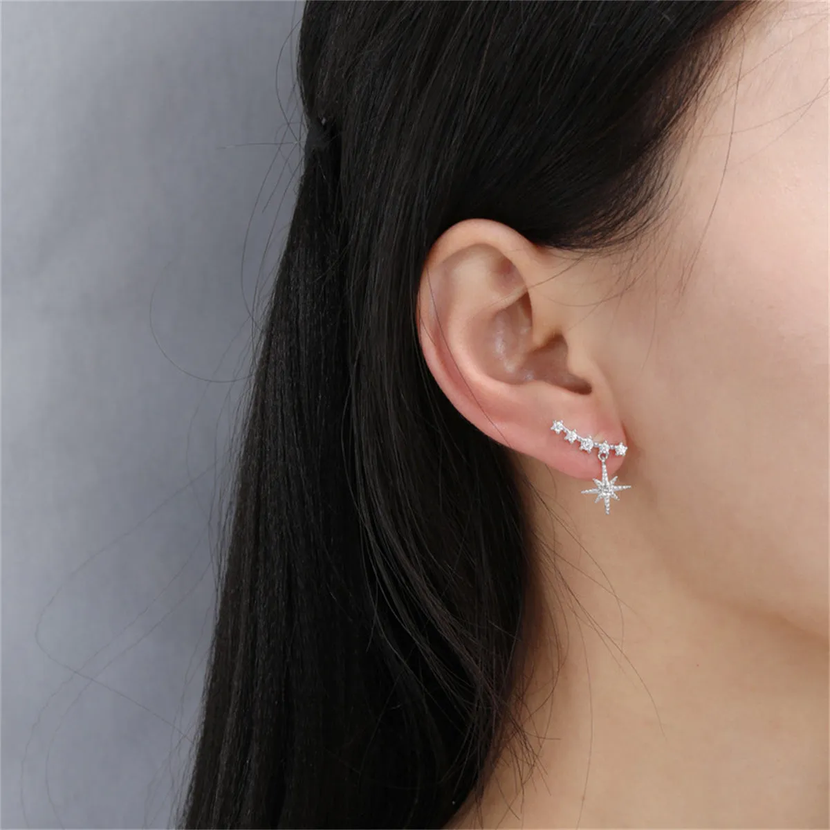 Cubic Zirconia & Silver-Plated Star Ear Climber