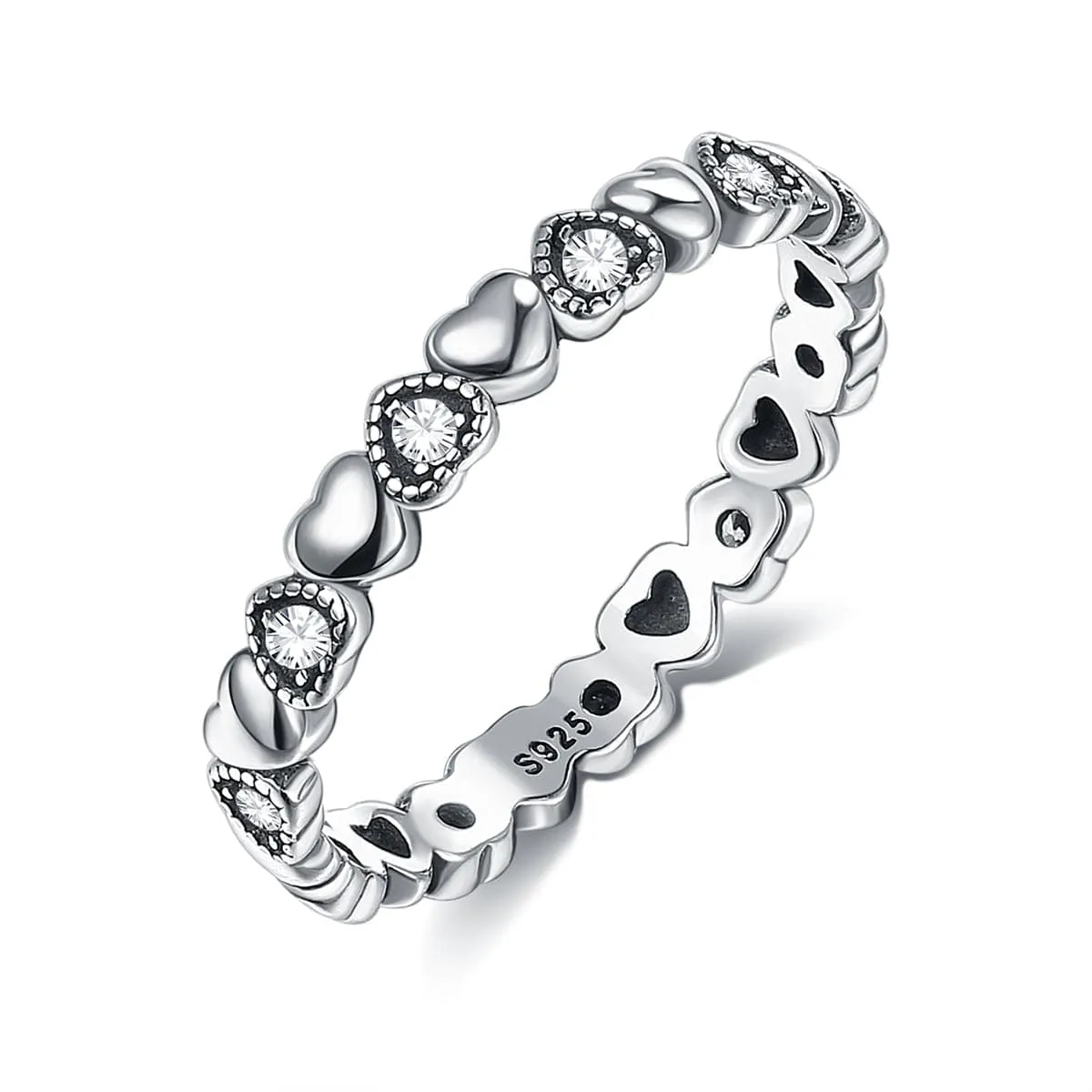 Cubic Zirconia & Sterling Silver Heart Band