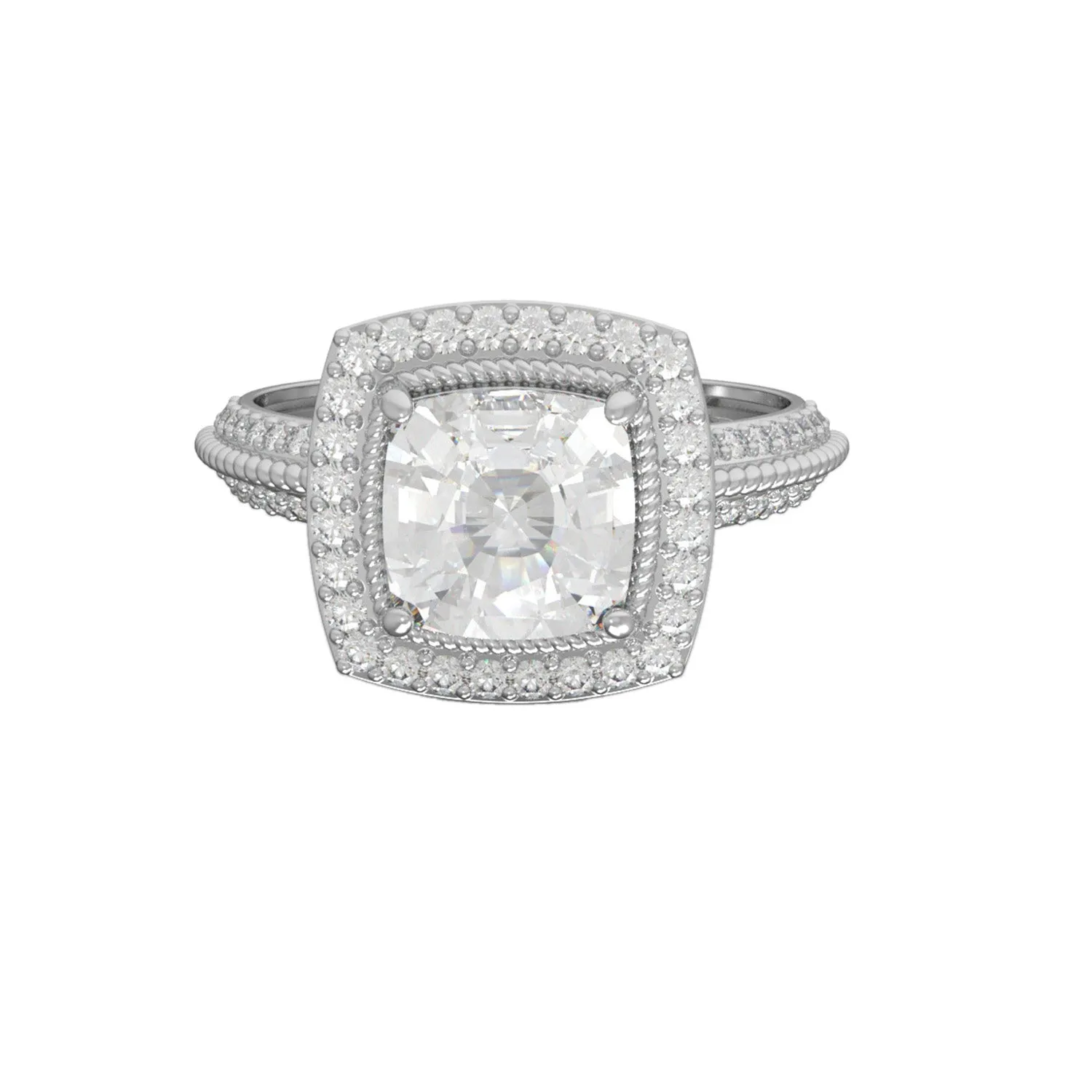 Cushion Cut Moissanite 925 Sterling Silver Twisted Rope Solitaire Women Ring