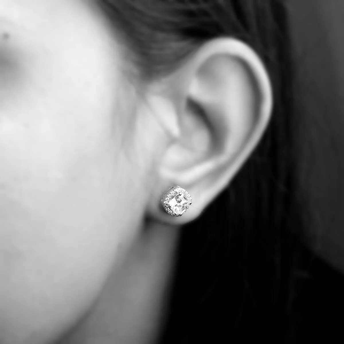Cushion Halo Wedding Stud 14kt White Gold Earrings