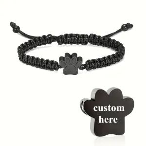 Customizable Paw Print Pet Cremation Bracelet with Braided Cord