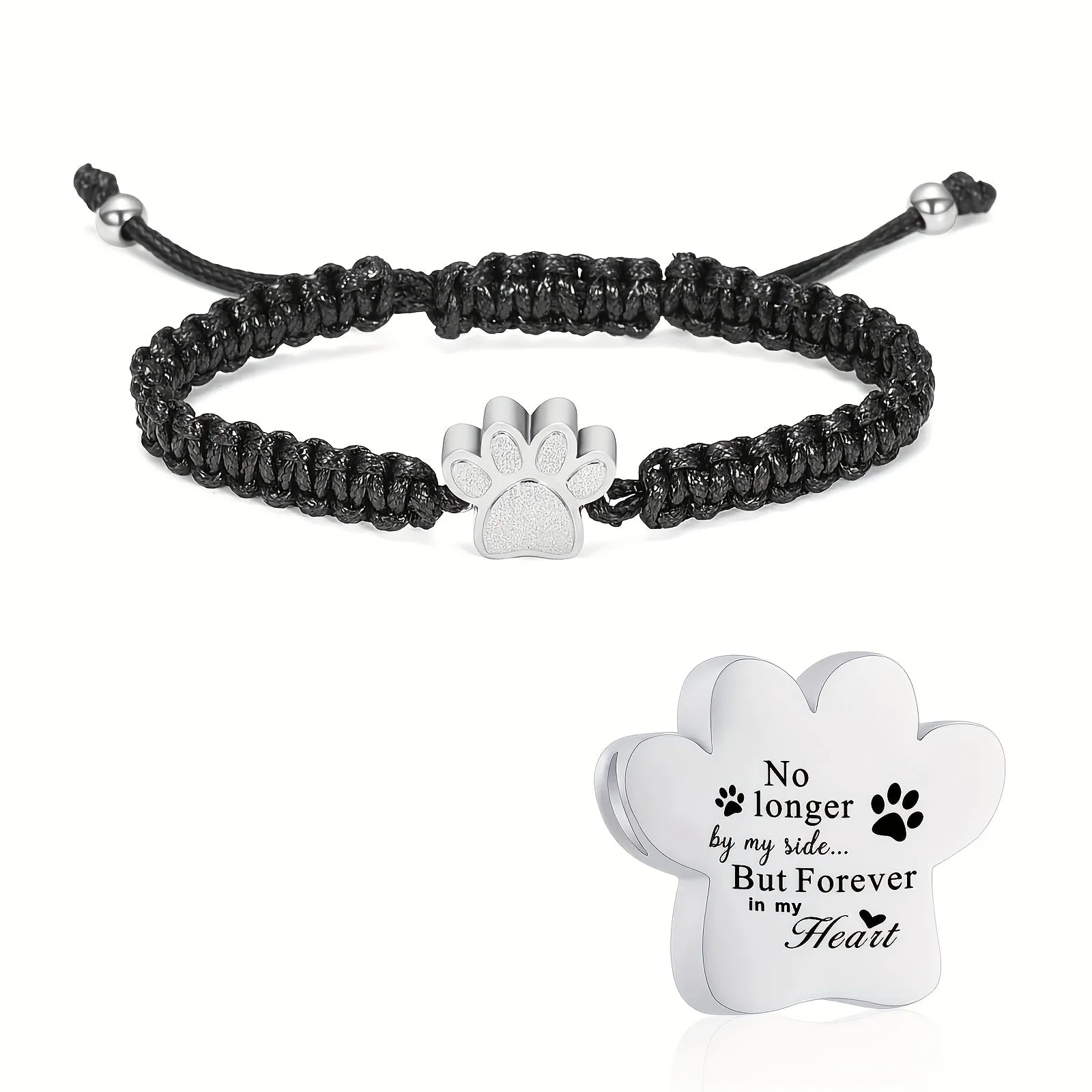 Customizable Paw Print Pet Cremation Bracelet with Braided Cord