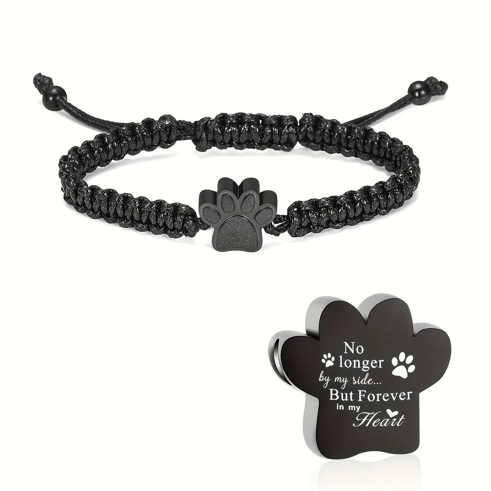 Customizable Paw Print Pet Cremation Bracelet with Braided Cord