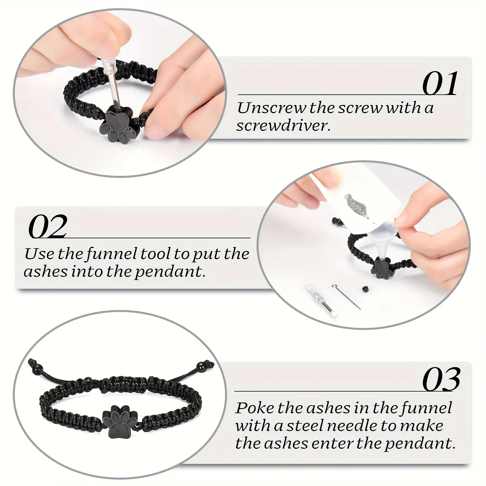 Customizable Paw Print Pet Cremation Bracelet with Braided Cord