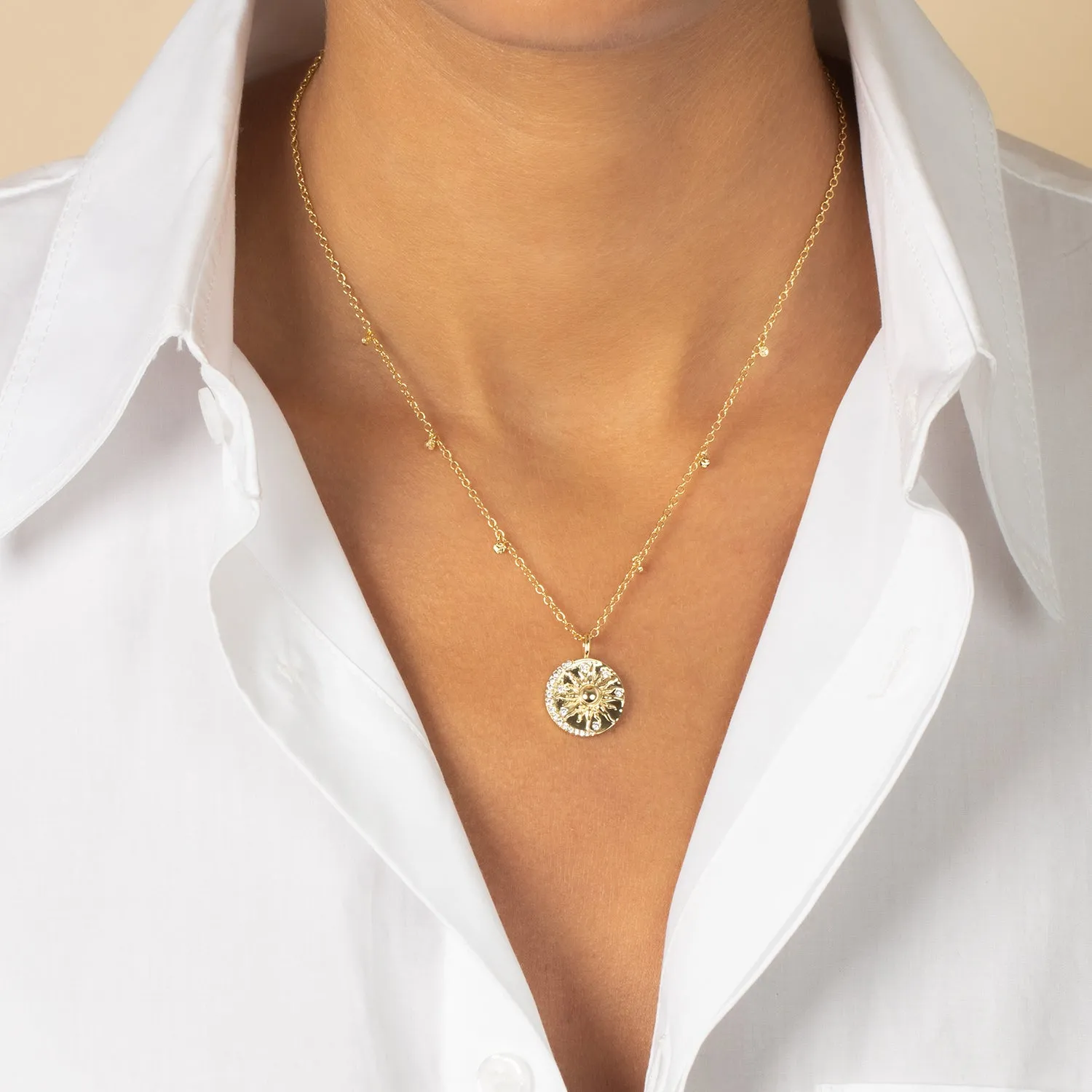 CZ Coin X Shaker Bezel Charm Necklace