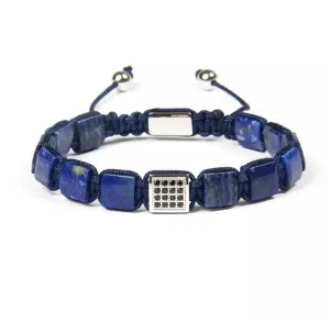 CZ Silver Square Beads Lapis Lazuli Braided Bracelet