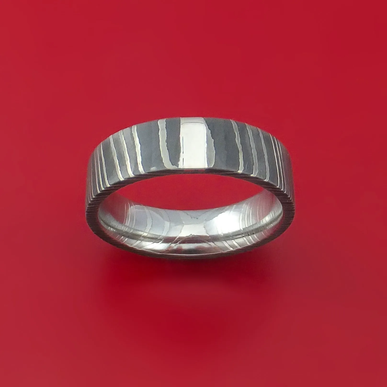 Damascus Steel and Platinum Ring Custom Made Band