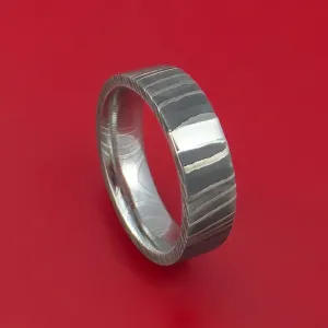 Damascus Steel and Platinum Ring Custom Made Band