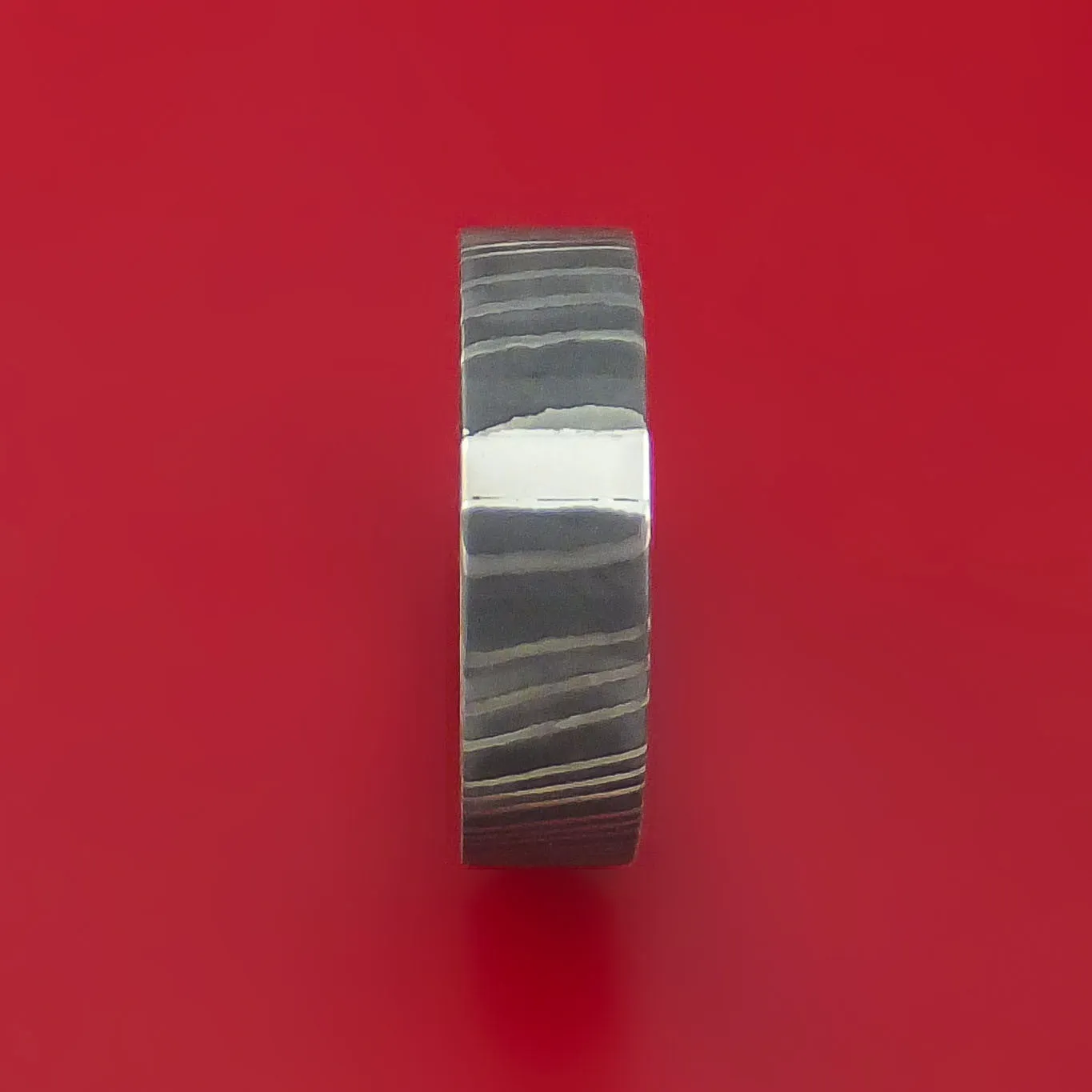 Damascus Steel and Platinum Ring Custom Made Band