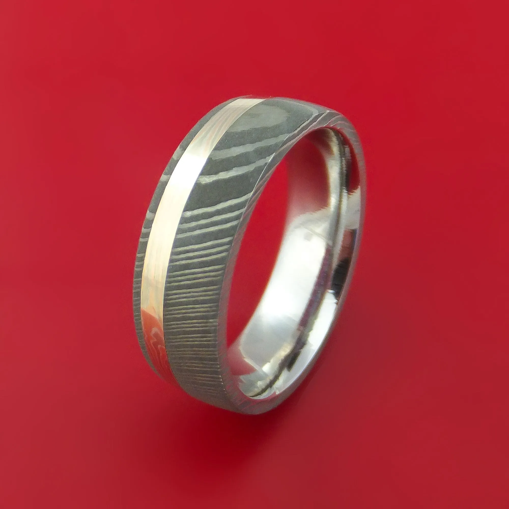 Damascus Steel Ring with Mokume Gane Inlay Custom Made Band