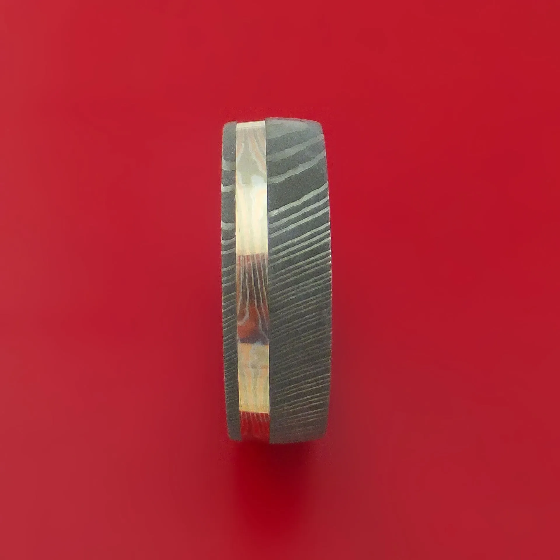 Damascus Steel Ring with Mokume Gane Inlay Custom Made Band