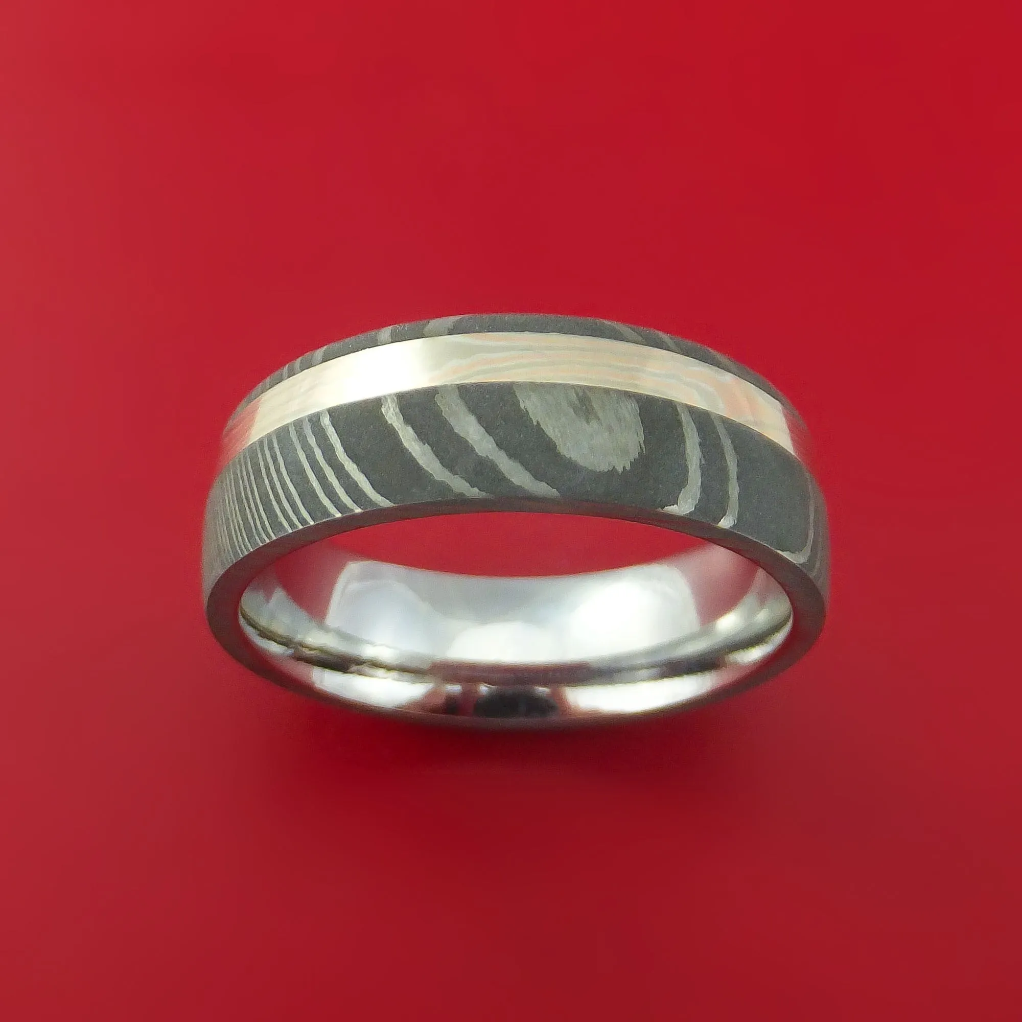 Damascus Steel Ring with Mokume Gane Inlay Custom Made Band